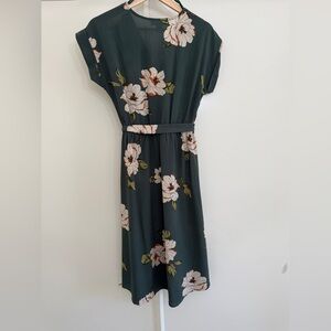 Monteau Forest Green Floral Midi Dress- size S